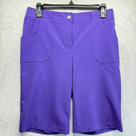 Chico’s Weekends Purple Bermuda Shorts Comfort Knit Waistband Pockets Size 0/4 - Picture 1 of 3